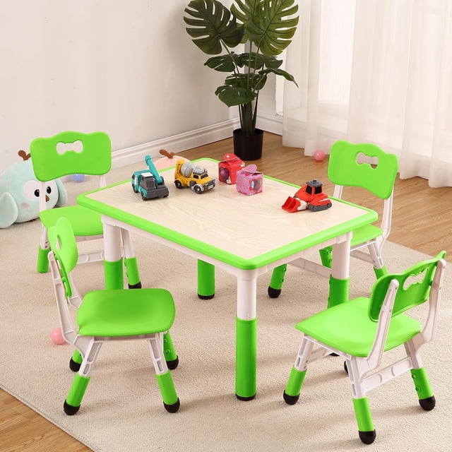 Kids Table and 4 Chair Set,Height Adjustable Toddler Arts & Crafts Table and Chair Set for Ages 2-10,Max 300lbs Kids Activity Art Table for Classroom Daycares,Home