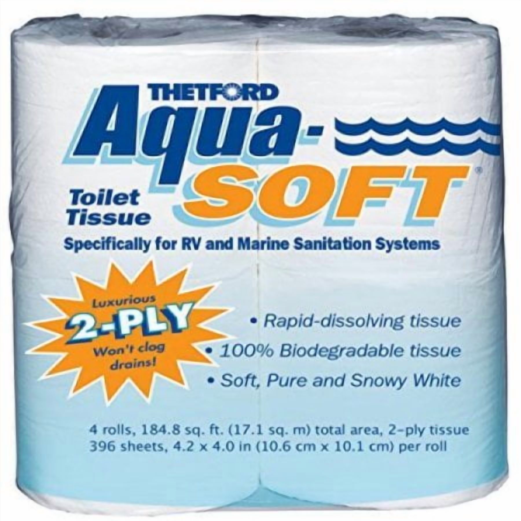 Thetford 03300 Aqua-Soft Toilet Tissue, 2-Ply, 4 Rolls (Pack of 6)