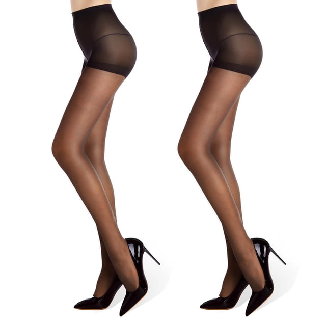Collants de Classification de Produit - Titre de Produit Lot de 2 Collants Transparents Taille Haute pour Femmes 20D avec Soutien et Orteils Renforcés Collants 2 Pcs
