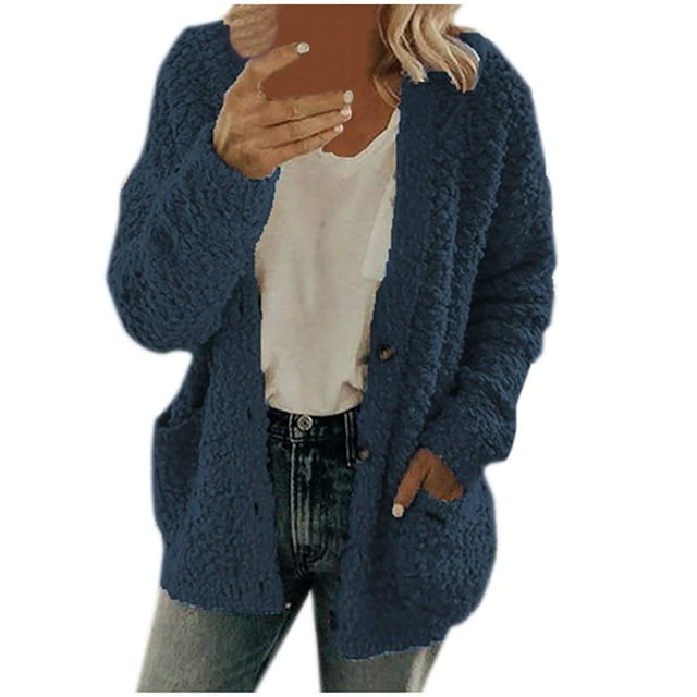 Winter Clearance Cardigan Sweaters for Women Long Sleeve Loose Coat Cardigan Solid Color Sweater