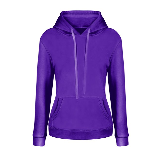 MAWCLOS Ladies Sweatshirt Pocket Hoodies Solid Color Hooded Tops Casual Fall Drawstring Pullover Purple L