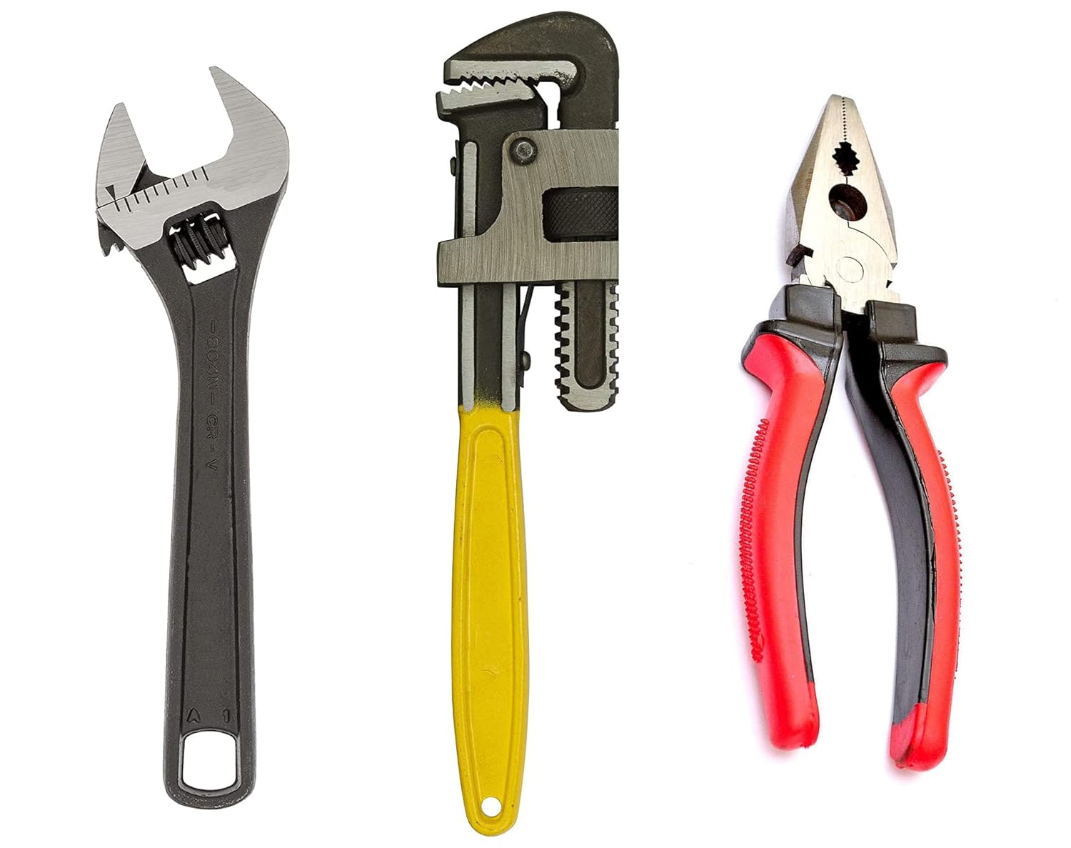 Hand Tools Kit, For Home Use | Hand Tools Set, Tools Combo With 10" Adjustable Wrench, 12" Pipe Wrench & Combination Plier, Vehicle Tool Kit Set | Alloy Steel & Heat Treated, Accessories