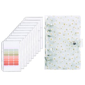 A6 Enveloppe budgétaire Binder Budget Planner Binder avec couverture nette de sequin 8 Zipper Pockets Carte Poche Double Poche et Étiquettes