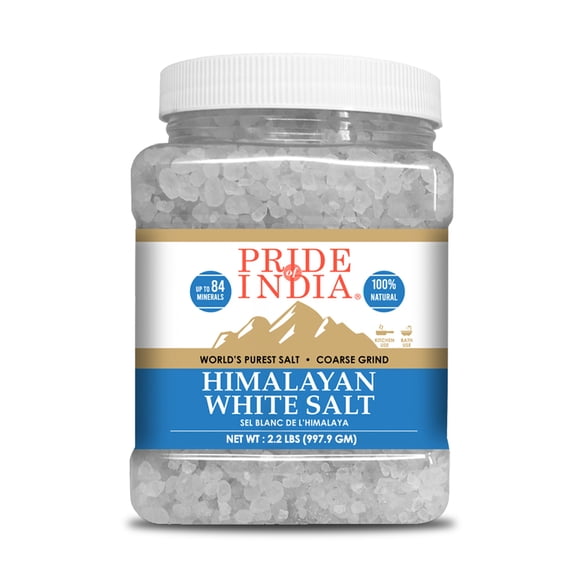 Pride of India- Himalayan White Salt Coarse Grind 2.2 lbs (997.90 gm)- Rarest & Enriched W/84+ Natural Minerals- Low Sodium- Mineral Rich Nutrition- Gluten-Free, Vegan,Cholesterol Free