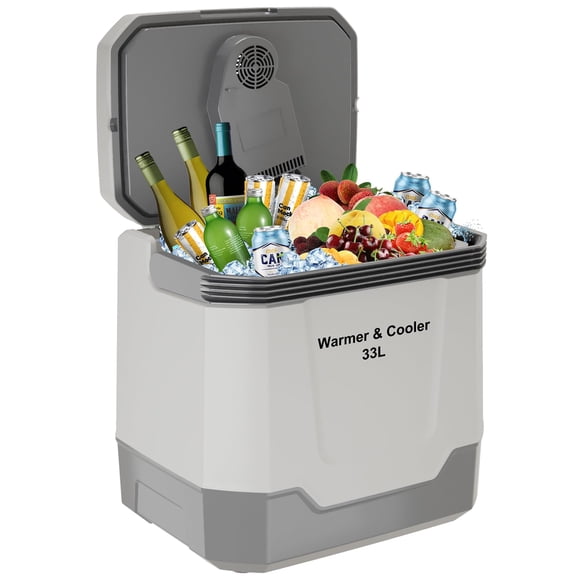 35 QT Portable Electric Cooler & Warmer with Auto-Locking Handle, 12V Car Refrigerator & 110V Home Power Cord, Dark Gray