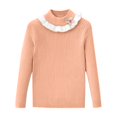 thumbnail image 2 of WRKEKC Girls Ruffled Collar Knit Sweater Flower Decoration Solid Color Long Sleeve Soft Warm Pullover for 3-7 Years Toddlers Fall Winter, 2 of 3