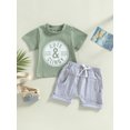 thumbnail image 2 of Gupgi 2Pcs Toddler Baby Boy Letter Print Short Sleeve Crewneck T-Shirt Solid Color Shorts Set, 2 of 6