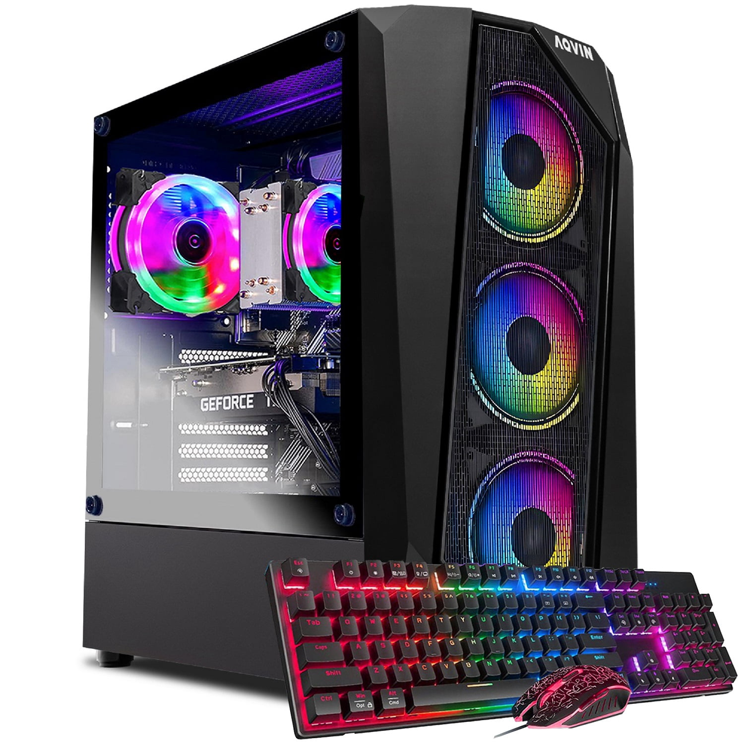 AQVIN AQ30 Gaming PC | AMD Graphics  RTX 5050 8GB (HDMI) | Intel Core i7 CPU | 1TB SSD Storage | 32GB DDR4 RAM | Windows 11 Pro | RGB Gaming Keyboard Mouse | Built-in WIFI - Black