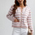 thumbnail image 5 of Yuyuzo Cardigans Chandail pour Femmes Court à Col Rond Manches Longues Ouvert à l'Avant à Boutons Chandail Rayé avec Poches, 5 of 5