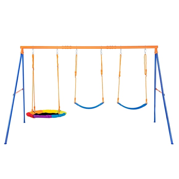KFFKFF Swing Sets for Backyard 1 Saucer 2 Belt Swing Seats A-Frame Metal Stand