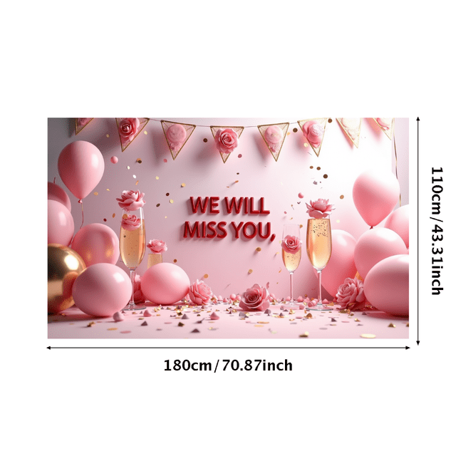 Pink Themed Glittery Triangle Banner with We Will Miss You Lettering, Party Background Backdrop Decorations, Farewell Party Retirement Party Leaving Party Decor Photo Booth Props