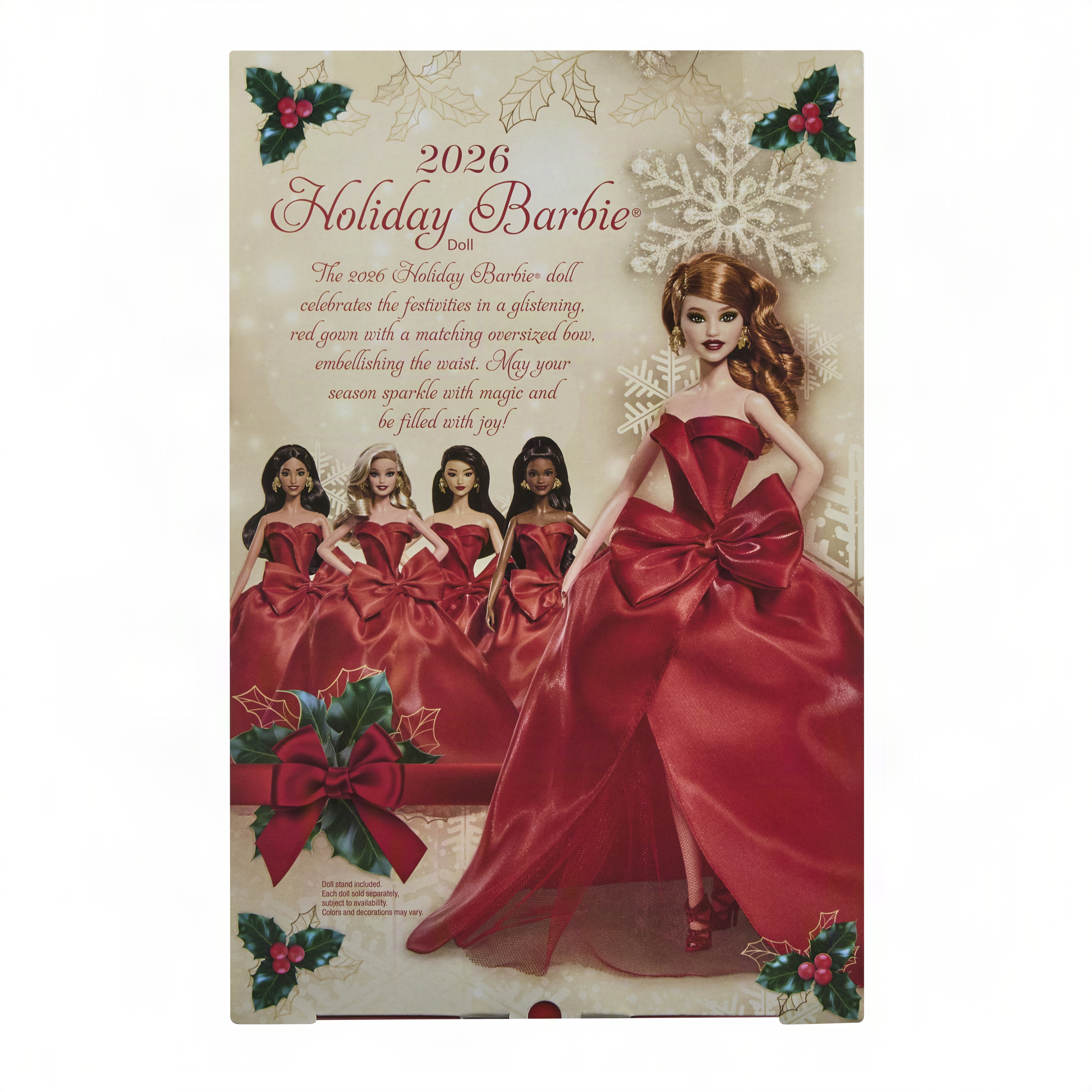 Poupée mode Barbie Joyeux Noël 2026​Barbie Signature, poupée saisonnière à collectionner, cheveux roux, robe rouge avec nœud