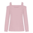 thumbnail image 5 of IROINID Clearance Ladies Long Sleeve T Shirts Causal Round Neck Leaky Shoulder Lightweight Sweatshirts Solid Color Hedging Tops,Pink, 5 of 5