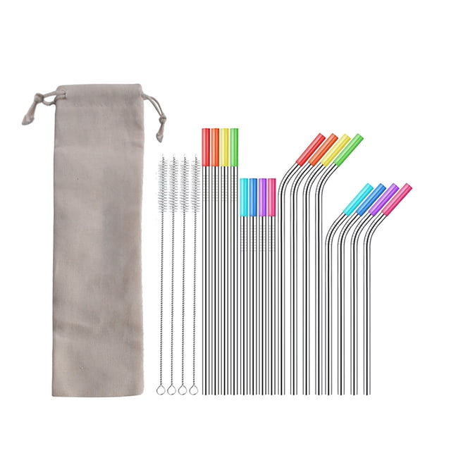 Meitianfacai Pailles en Acier Inoxydable Pailles Réutilisables, Ensemble de 16 Pailles Réutilisables en Acier Inoxydable avec Embouts de Brosse de Nettoyage pour Étui de Voyage Pailles Extra Longues Conviviales