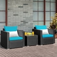 thumbnail image 3 of Patiojoy 3PCS Patio Rattan Furniture Conversation Set with 2 Cushioned Sofas & Coffee Table for Outdoor Turquoise, 3 of 10