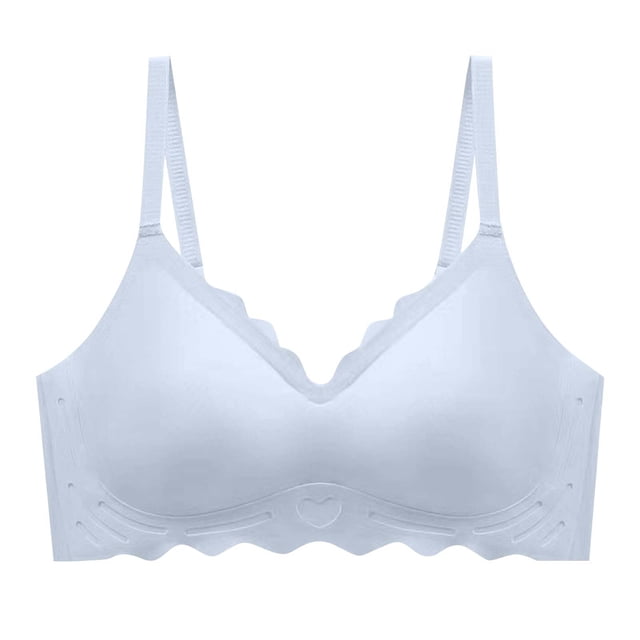 LOVZFMLL Bras for Women Women's Solid Color Seamless Underwear Without Steel Rims Detachable Chest Sagging Wave Pattern Bra Light Blue S