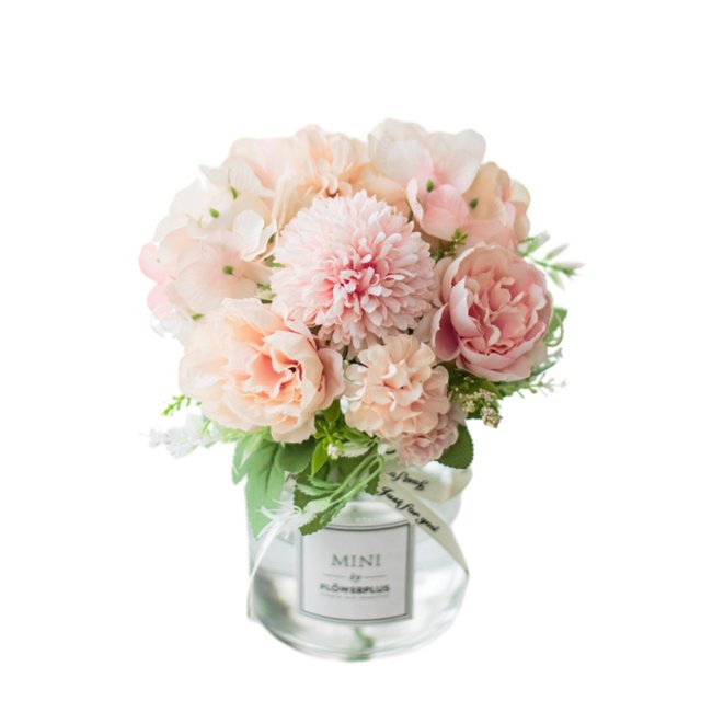 Unatoiry 2pcs/set Silk Hydrangea Fake Flowers Realistic Appearance Low Maintenance Easy To Clean Elegant Peony pink+white 1Set
