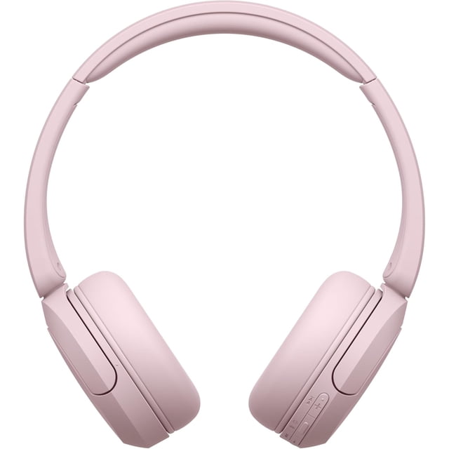 Sony WH-CH520 Wireless Headphones with Microphone in pink, front-facing with cushioned on-ear cups and adjustable headband, featuring volume and playback controls on the right earcup, offering up to 50 hours of Bluetooth wireless listening and a built-in microphone for hands-free calls, suitable for extended daily use.