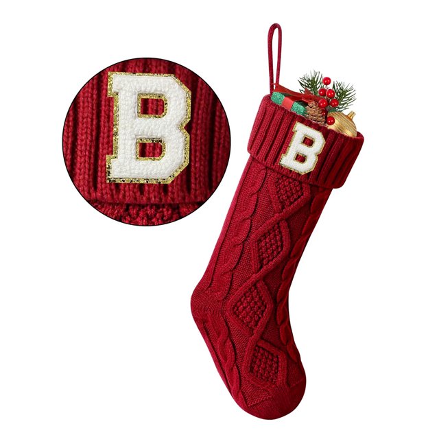 TETOU Bas de Noël avec Lettre Initiale 18 Pouces Bas pour Décoration de Noël - Rouge B