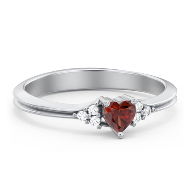 Birthstone Heart Ring with Shoulder Accents - Garnet (January)