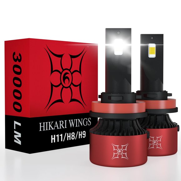 HIKARI WINGS H11 LED Headlight Bulbs, 30000LM 500% Ultra Bright Plug and Play Conversion Kit, 6000K Cool White, IP68 Waterproof, H8, H9, H1
