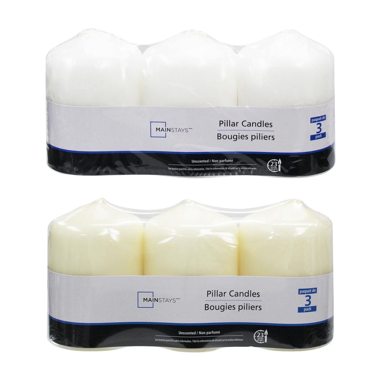 Mainstays 3PK bougies piliers blanc, non parfumé