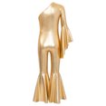thumbnail image 2 of MSemis Girls Hippie Jumpsuit One Shoulder Flared Long Sleeve Bell-Bottom Pants Wide Leg Romper Disco Gold 6, 2 of 7