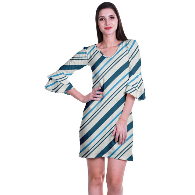 Moomaya Robe Courte Imprimée pour Femmes, Manches Évasées, Coupe Droite, Robes pour Femmes, Vêtements d'Été Décontractés