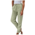 thumbnail image 1 of AherBiu Women's Casual Solid Color Loose Elastic Waist Drawstring Straight Summer Long Pants, Small, 1 of 6