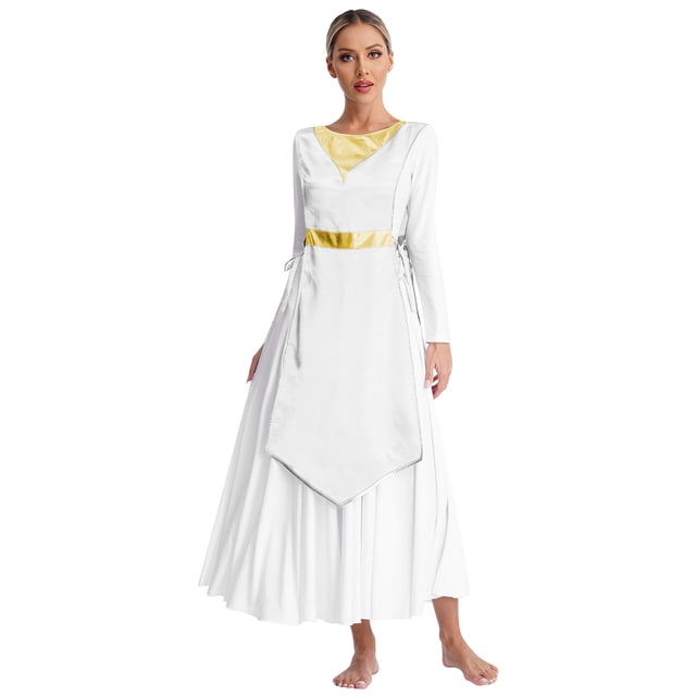 Nyeemya Robe de Danse Sans Manches Métallique Ourlet Irrégulier Blanc L/TG