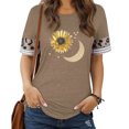 thumbnail image 1 of Women Sunflower Moon Leopard Print Stitching O-Neck Short Sleeve Tops, 1 of 5