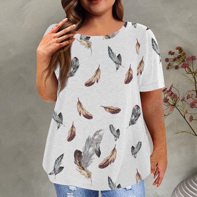 EGNMCR Hauts Grande Taille pour Femmes Décontractés à Imprimé Manches Courtes Col Rond Été Hauts Amples T-Shirt Blouse