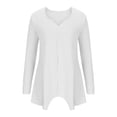 thumbnail image 4 of Yuyuzo Womens Long Sleeve V Neck Knit Ribbed Sweaters Solid Color Asymmetrical Basic Tunic Shirts Blouses Pullover White, 4 of 6