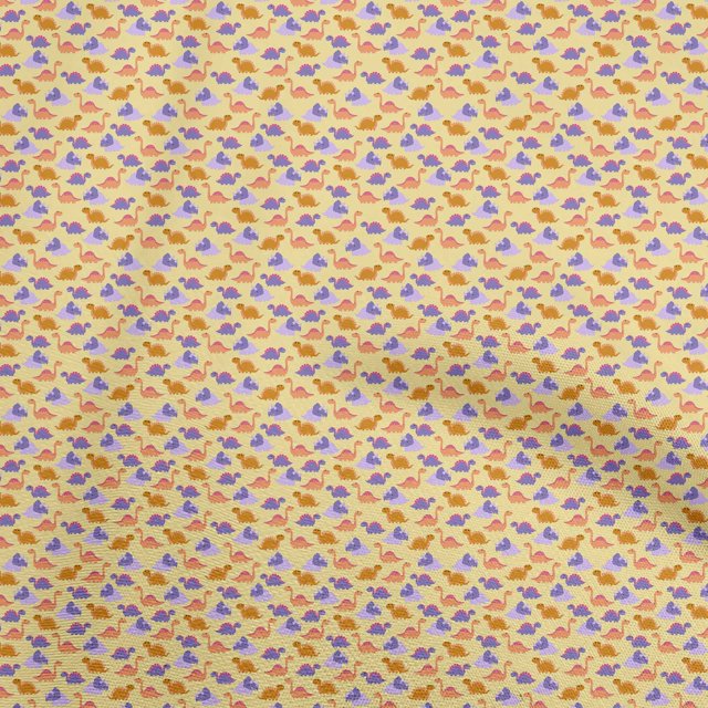 oneOone Polyester Spandex Yellow Fabric Colorful Dinosaur Cartoon Fabric For Sewing Printed Craft Fabric By The Yard 56 Inch Wide
