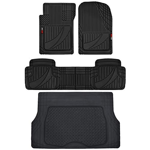 Motor Trend FlexTough Advanced Performance Liners - 4pc HD Rubber Floor Mats & Cargo Liner for Car SUV Auto