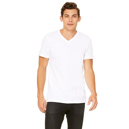 BELLA+CANVAS T-Shirt Jersey à Col en V pour Homme, TG, Blanc