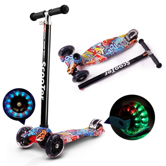 Trottinette Pliable pour Enfants Trottinette à 3 Roues avec Roues Lumineuses Trottinette à Propulsion pour Tout-Petits 3-8 Ans avec Hauteur Ajustable Trottinette Légère