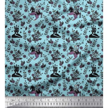 Soimoi Satin Silk Fabric Floral,Horse & Soldier Kids Decor Fabric Printed Yard 42 Inch Wide