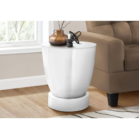 Monarch Specialties Accent Table, Drum, Side, End, Nightstand, Lamp, Living Room, Bedroom, White Metal, Contemporary, Modern