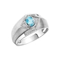 thumbnail image 3 of RYLOS Mens Rings Sterling Silver Ring 6X4MM Oval Shape Gemstone & Diamond Ring Blue Topaz December Birthstone Rings For Man Silver Rings, Size 8, 3 of 7
