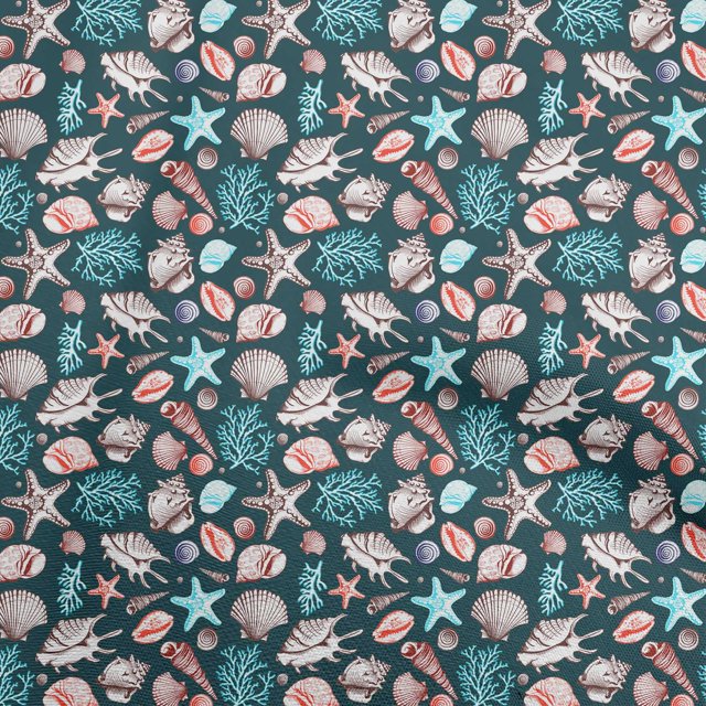oneOone Viscose Jersey Teal Green Fabric Sea Shells Pattern Craft Projects Decor Fabric Printed By The Yard 60 Inch Wide