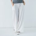 thumbnail image 2 of Timegard Womens Cotton Linen Pants Wide Leg Elastic Waisted Drawstring Casual Loose Trousers with Pockets, 2 of 4