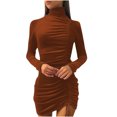 thumbnail image 1 of Pompotops Robe Fourreau Mini pour Femmes, Aguichant, Mode, Col Roulé, Manches Longues, Couleur Unie, Froncée, 1 of 1