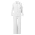 thumbnail image 4 of GDREDA Womens Cotton Linen Set 2 Piece Outfits Summer Button Down Shirt Wide Leg Pants Matching Sets White,L, 4 of 5
