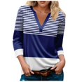 thumbnail image 1 of FAIWAD Hauts pour Femmes Classiques à Rayures Color Block T-Shirts Habillés Décontractés Col en V Manches 3/4 Blouses, 1 of 5