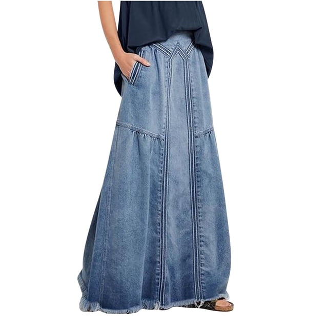 Jupes d'Été pour Femmes Robe pour Femmes 2023 Mode Jupe de Cowboy pour Femmes Confortable Extensible Grande Taille (avec Boutons)