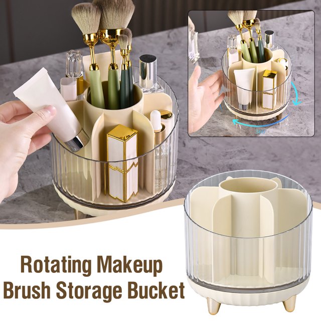 SMihono Closet Organizers and Storage for Clothes Desktop Rotating Makeup Brush Storage Tube Cosmetic Rack Table Dressing Table Eye Shadow Brush Lipstick Box Pen Holder Storage Trunks and Bag