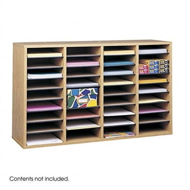 Safco Products Wood Adjustable Literature Organizer, 36 Compartment 9424MO, Medium Oak, Durable Construction, Removable Shelves, Stackable,Light Brown