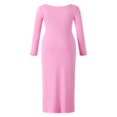 thumbnail image 4 of Robe Longue Moulante pour Femmes Couleur Unie Tricotée Col Carré Manches Longues Robe Printemps Automne Fête Club Robe Moulante, 4 of 9