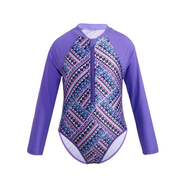 YONGHS Kids Girls Long Sleeve One Piece Swimsuits Zipper Rash Guard Swimwear UV Protection Bathing Suit Purple 8